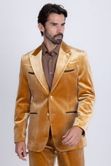 Barabas Wholesale Men's Velvet Luxury Formal Wear Peak Lapel Suit 5SU51 Gold