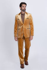 Barabas Wholesale Men's Velvet Luxury Formal Wear Peak Lapel Suit 5SU51 Gold