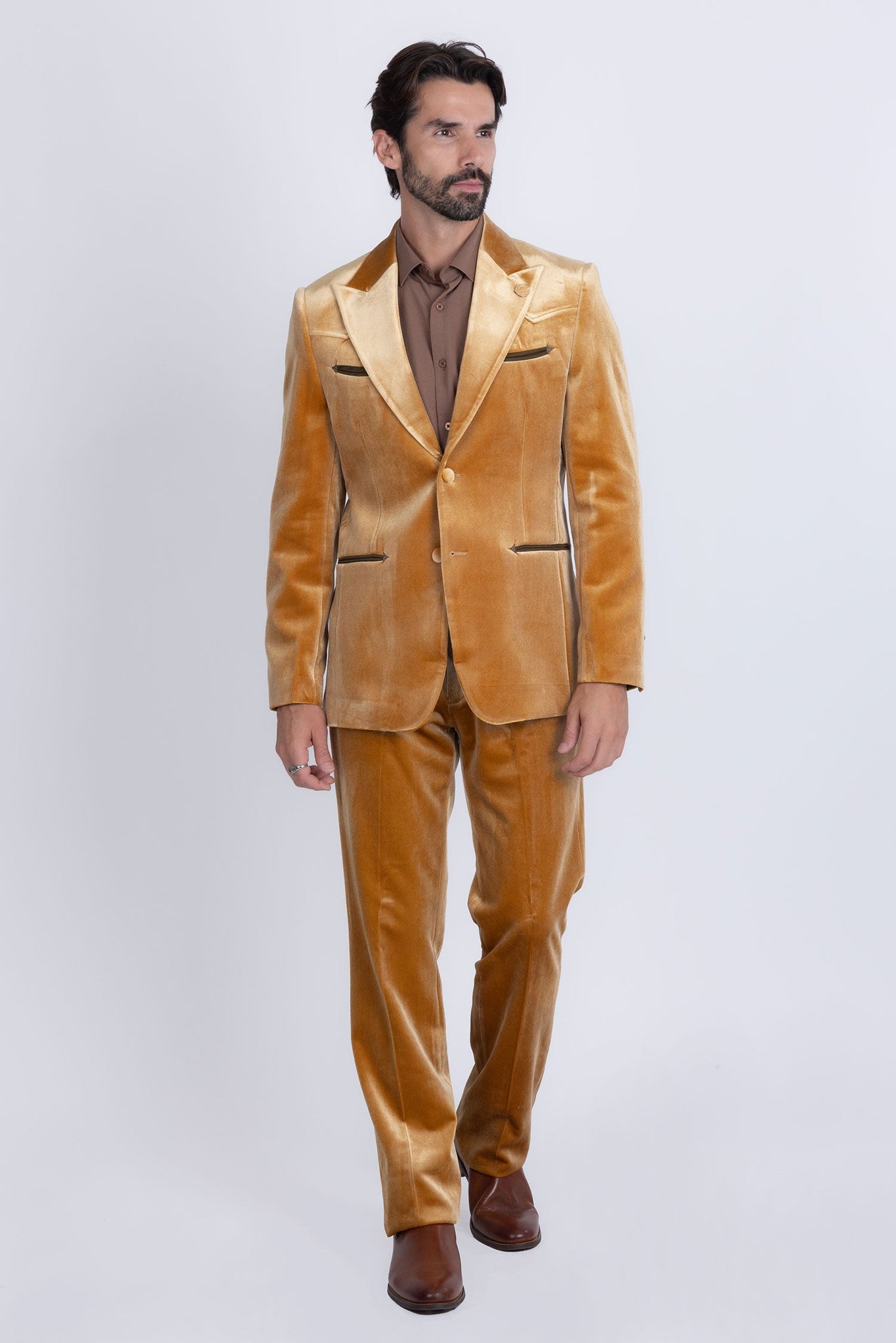 Barabaas Wholesale Men's Velvet Luxury Formal Wear Peak Lapel Suit 5SU51 Gold