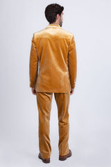 Barabas Wholesale Men's Velvet Luxury Formal Wear Peak Lapel Suit 5SU51 Mustard