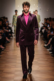 Barabas Wholesale Men's Striped Double Breast Velvet Peak Lapel Suit 5SU52 wine