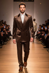 Barabas Wholesale Men's Striped Double Breast Velvet Peak Lapel Suit 5SU52 Coffee