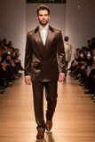 Barabas Wholesale Men's Striped Double Breast Velvet Peak Lapel Suit 5SU52 Coffee