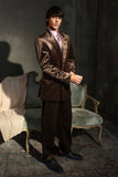 Barabas Wholesale Men's Striped Double Breast Velvet Peak Lapel Suit 5SU52 Coffee