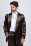 Barabas Wholesale Men's Striped Double Breast Velvet Peak Lapel Suit 5SU52 Coffee