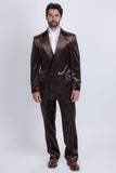 Barabas Wholesale Men's Striped Double Breast Velvet Peak Lapel Suit 5SU52 Brown