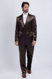 Barabas Wholesale Men's Striped Double Breast Velvet Peak Lapel Suit 5SU52 Coffee