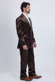 Barabas Wholesale Men's Striped Double Breast Velvet Peak Lapel Suit 5SU52 Brown