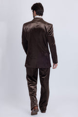 Barabas Wholesale Men's Striped Double Breast Velvet Peak Lapel Suit 5SU52 Coffee