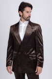 Barabas Wholesale Men's Striped Double Breast Velvet Peak Lapel Suit 5SU52 Brown