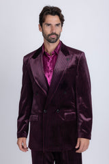 Barabas Wholesale Men's Striped Double Breast Velvet Peak Lapel Suit 5SU52 wine