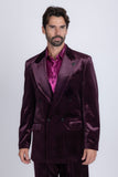 Barabas Wholesale Men's Striped Double Breast Velvet Peak Lapel Suit 5SU52 wine