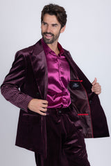 Barabas Wholesale Men's Striped Double Breast Velvet Peak Lapel Suit 5SU52 Red