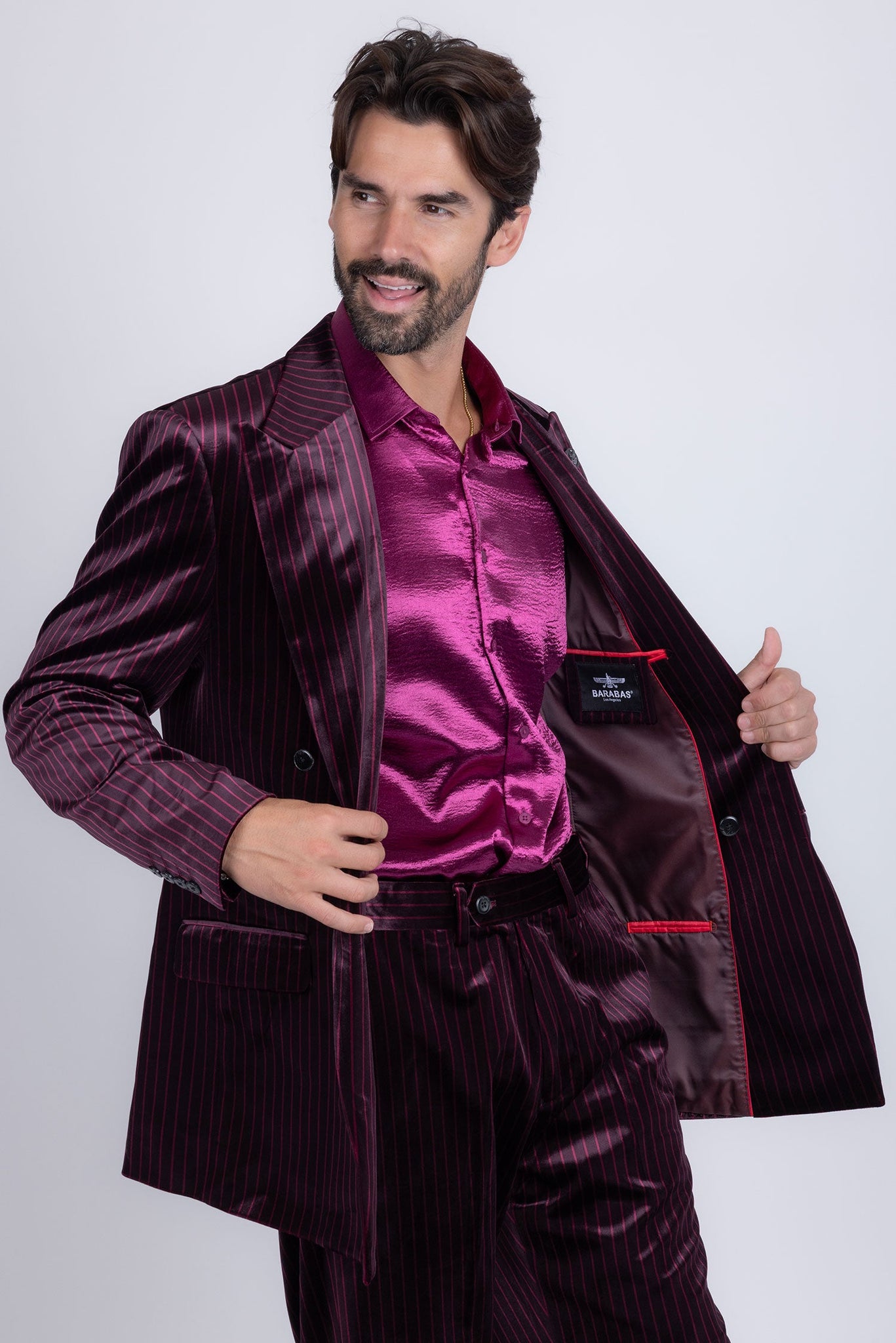 Barabas Wholesale Men's Striped Double Breast Velvet Peak Lapel Suit 5SU52 Red