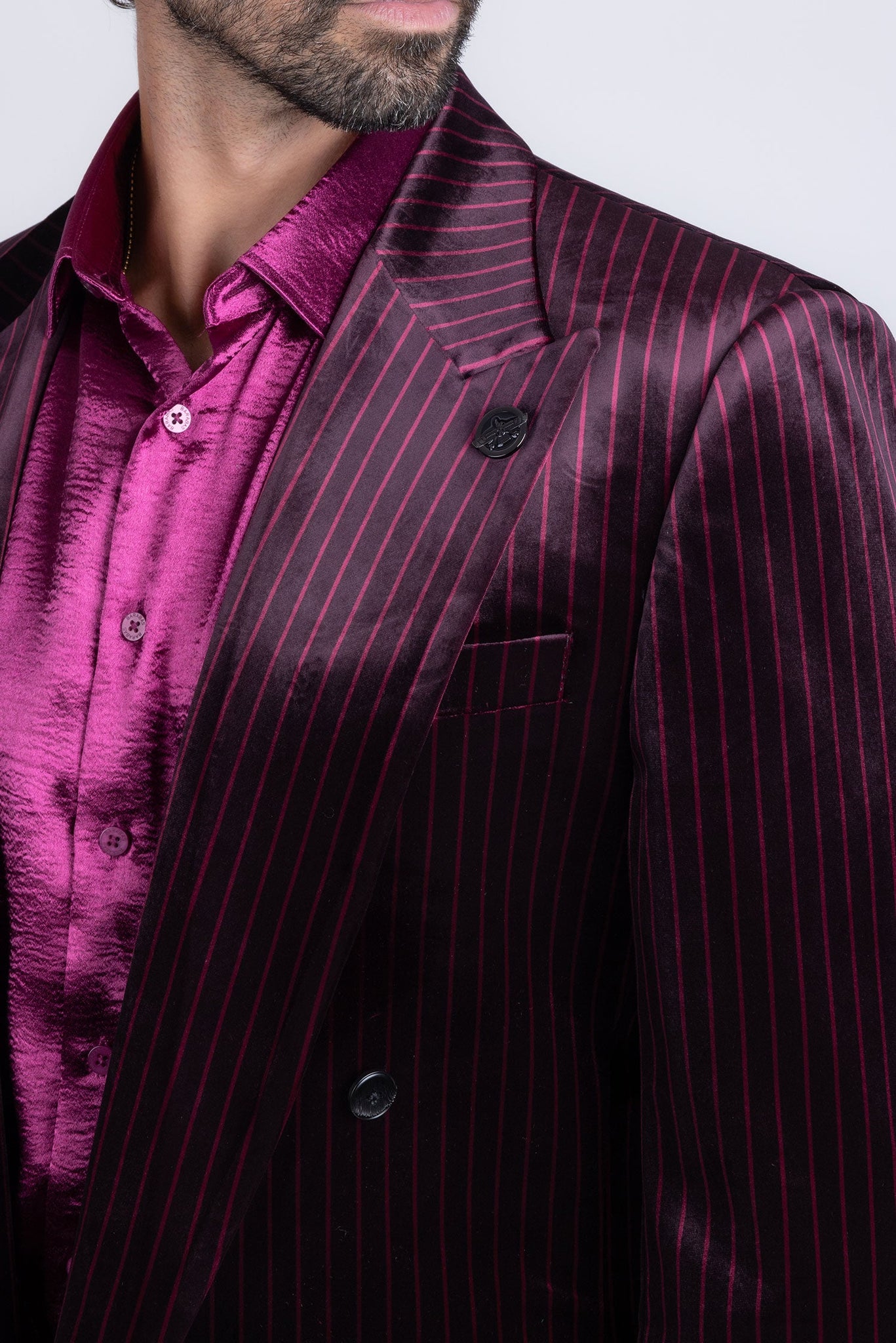 Barabas Wholesale Men's Striped Double Breast Velvet Peak Lapel Suit 5SU52 Red