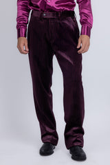 Barabas Wholesale Men's Striped Double Breast Velvet Peak Lapel Suit 5SU52 wine