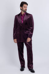 Barabas Wholesale Men's Striped Double Breast Velvet Peak Lapel Suit 5SU52 wine