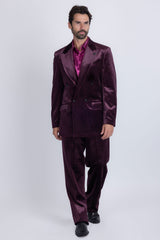 Barabas Wholesale Men's Striped Double Breast Velvet Peak Lapel Suit 5SU52 wine