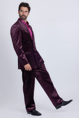 Barabas Wholesale Men's Striped Double Breast Velvet Peak Lapel Suit 5SU52 wine