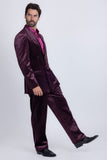 Barabas Wholesale Men's Striped Double Breast Velvet Peak Lapel Suit 5SU52 wine