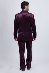 Barabas Wholesale Men's Striped Double Breast Velvet Peak Lapel Suit 5SU52 wine