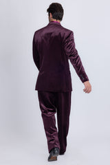 Barabas Wholesale Men's Striped Double Breast Velvet Peak Lapel Suit 5SU52 wine
