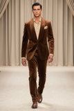 Barabas Wholesale Men's Velvet Striped Pattern Shawl Lapel Suit 5SU53 Coffee