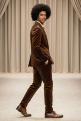 Barabas Wholesale Men's Velvet Striped Pattern Shawl Lapel Suit 5SU53 Brown