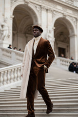 Barabas Wholesale Men's Velvet Striped Pattern Shawl Lapel Suit 5SU53 Brown