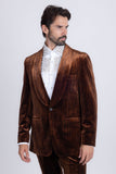 Barabas Wholesale Men's Velvet Striped Pattern Shawl Lapel Suit 5SU53 Coffee