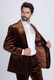 Barabas Wholesale Men's Velvet Striped Pattern Shawl Lapel Suit 5SU53 Brown