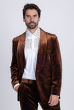 Barabas Wholesale Men's Velvet Striped Pattern Shawl Lapel Suit 5SU53 Brown