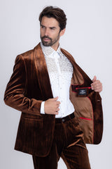 Barabas Wholesale Men's Velvet Striped Pattern Shawl Lapel Suit 5SU53 Coffee
