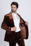 Barabas Wholesale Men's Velvet Striped Pattern Shawl Lapel Suit 5SU53 Coffee