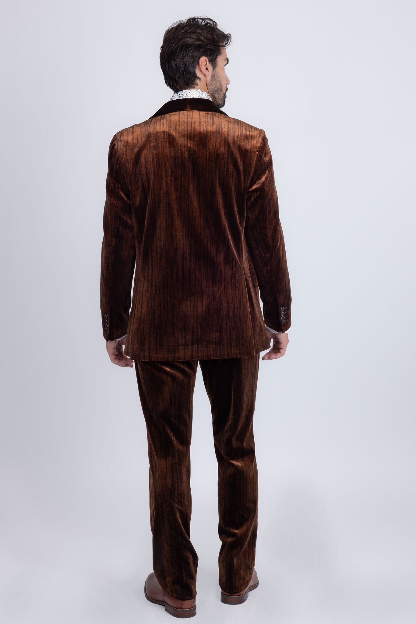 Barabas Wholesale Men's Velvet Striped Pattern Shawl Lapel Suit 5SU53 Coffee