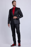 Barabas Wholesale Men's Faux Leather Textured Pattern Peak Lapel Suit 5SU54 Black