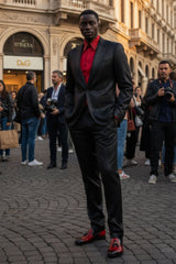 Barabas Wholesale Men's Faux Leather Textured Pattern Peak Lapel Suit 5SU54 Black