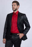 Barabas Wholesale Men's Faux Leather Textured Pattern Peak Lapel Suit 5SU54 Black