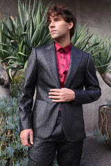 Barabas Wholesale Men's Faux Leather Textured Pattern Peak Lapel Suit 5SU54 Black
