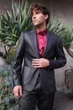 Barabas Wholesale Men's Faux Leather Textured Pattern Peak Lapel Suit 5SU54 Black