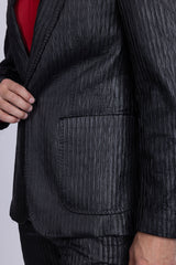Barabas Wholesale Men's Faux Leather Textured Pattern Peak Lapel Suit 5SU54 Black