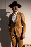 Barabas Wholesale Men's Faux Leather Textured Pattern Peak Lapel Suit 5SU54 Cognac