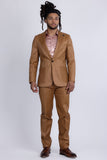 Barabas Wholesale Men's Faux Leather Textured Pattern Peak Lapel Suit 5SU54 Cognac