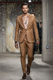Barabas Wholesale Men's Faux Leather Textured Pattern Peak Lapel Suit 5SU54 Cognac