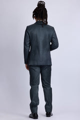 Barabas Wholesale Men's Faux Leather Textured Pattern Peak Lapel Suit 5SU54 Deep Teal