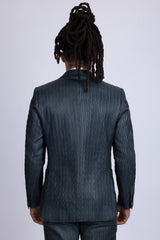 Barabas Wholesale Men's Faux Leather Textured Pattern Peak Lapel Suit 5SU54 Teal