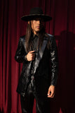 Barabas Wholesale Men's Faux Leather Striped Pattern Peak Lapel Suit 5SU55 Black
