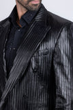 Barabas Wholesale Men's Faux Leather Striped Pattern Peak Lapel Suit 5SU55 Black