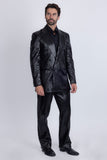 Barabas Wholesale Men's Faux Leather Striped Pattern Peak Lapel Suit 5SU55 Black