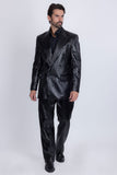Barabas Wholesale Men's Faux Leather Striped Pattern Peak Lapel Suit 5SU55 Black